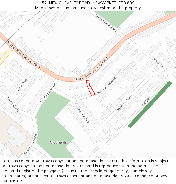 54, NEW CHEVELEY ROAD, NEWMARKET, CB8 8BS: Location map and indicative extent of plot