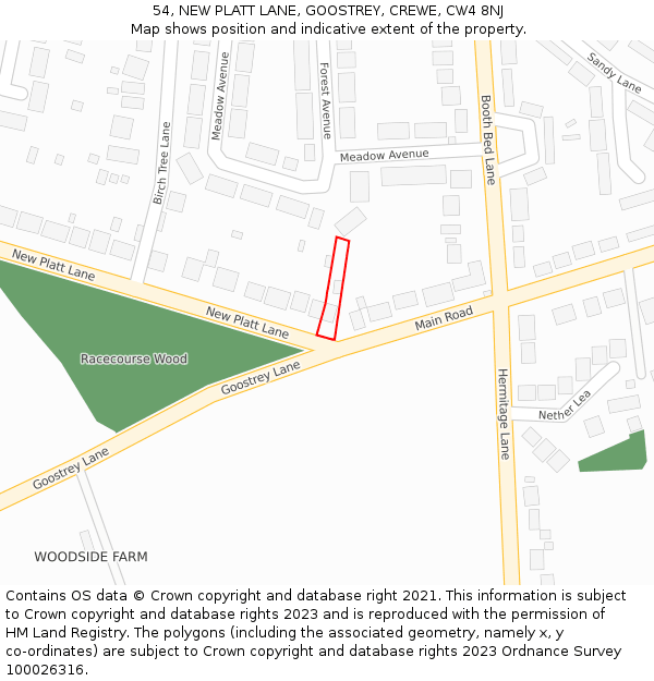 54, NEW PLATT LANE, GOOSTREY, CREWE, CW4 8NJ: Location map and indicative extent of plot