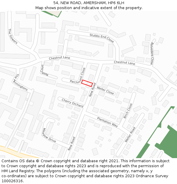 54, NEW ROAD, AMERSHAM, HP6 6LH: Location map and indicative extent of plot