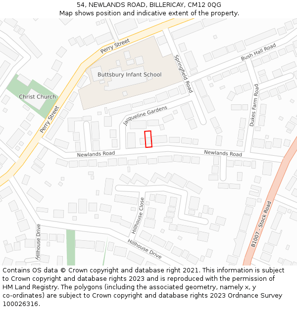 54, NEWLANDS ROAD, BILLERICAY, CM12 0QG: Location map and indicative extent of plot