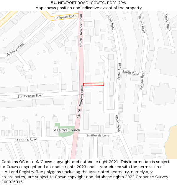 54, NEWPORT ROAD, COWES, PO31 7PW: Location map and indicative extent of plot