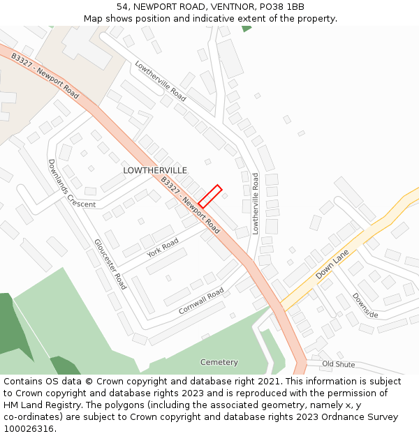 54, NEWPORT ROAD, VENTNOR, PO38 1BB: Location map and indicative extent of plot