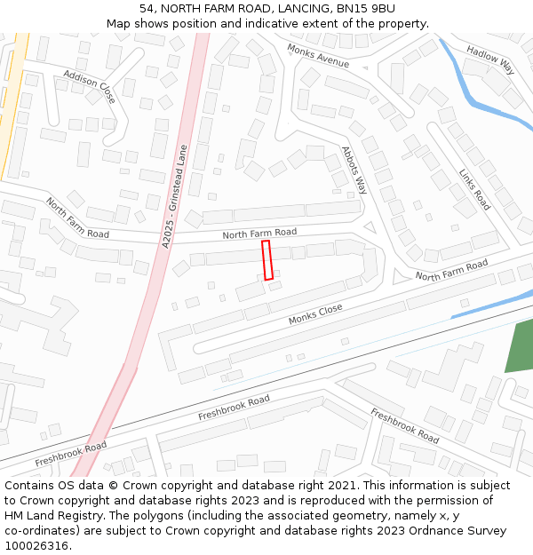 54, NORTH FARM ROAD, LANCING, BN15 9BU: Location map and indicative extent of plot
