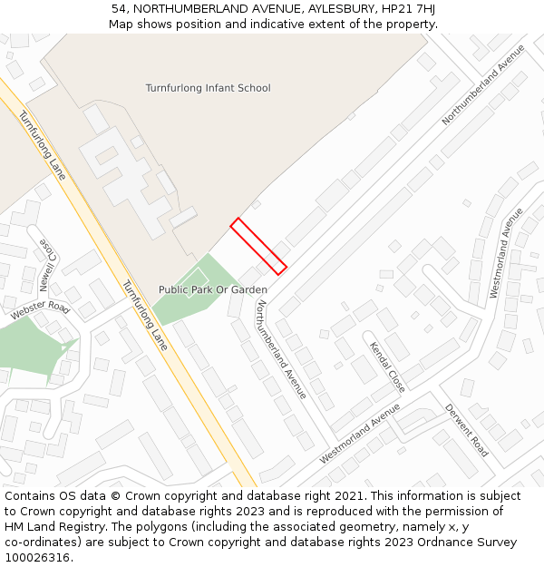 54, NORTHUMBERLAND AVENUE, AYLESBURY, HP21 7HJ: Location map and indicative extent of plot