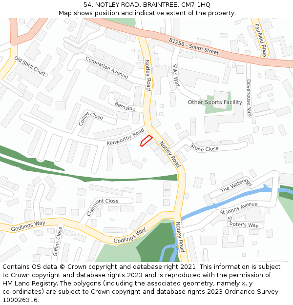 54, NOTLEY ROAD, BRAINTREE, CM7 1HQ: Location map and indicative extent of plot
