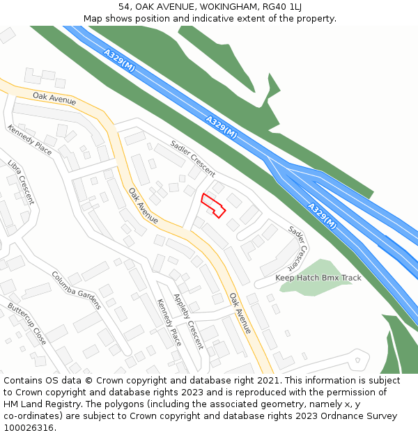 54, OAK AVENUE, WOKINGHAM, RG40 1LJ: Location map and indicative extent of plot