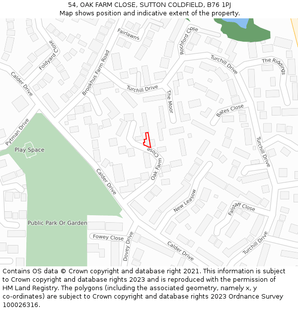 54, OAK FARM CLOSE, SUTTON COLDFIELD, B76 1PJ: Location map and indicative extent of plot
