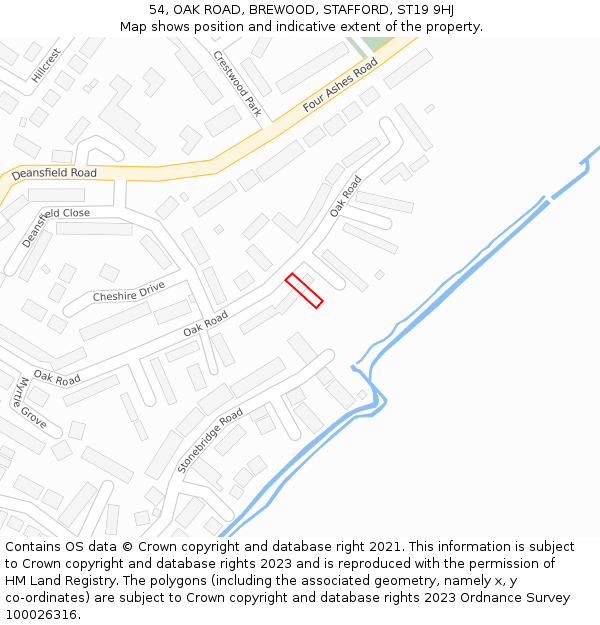 54, OAK ROAD, BREWOOD, STAFFORD, ST19 9HJ: Location map and indicative extent of plot