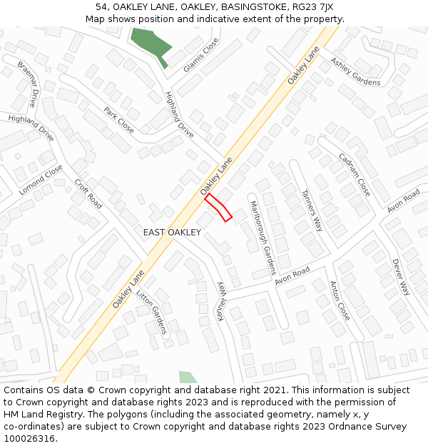 54, OAKLEY LANE, OAKLEY, BASINGSTOKE, RG23 7JX: Location map and indicative extent of plot