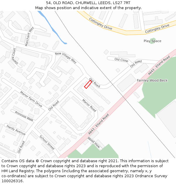 54, OLD ROAD, CHURWELL, LEEDS, LS27 7RT: Location map and indicative extent of plot