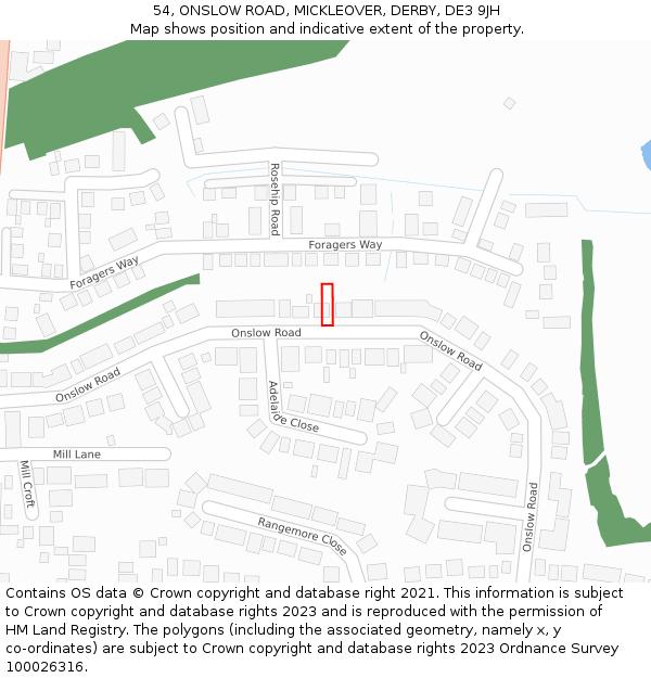 54, ONSLOW ROAD, MICKLEOVER, DERBY, DE3 9JH: Location map and indicative extent of plot
