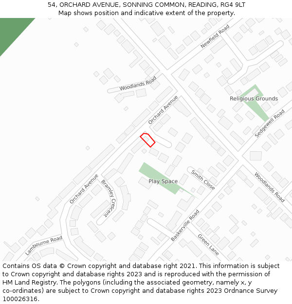 54, ORCHARD AVENUE, SONNING COMMON, READING, RG4 9LT: Location map and indicative extent of plot