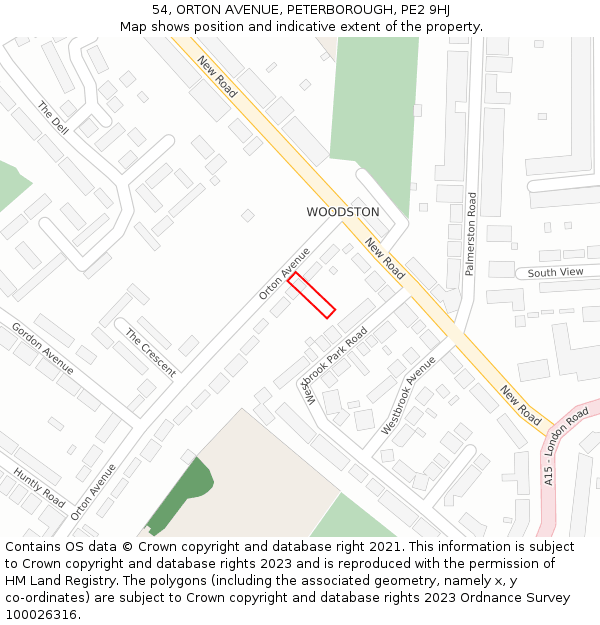 54, ORTON AVENUE, PETERBOROUGH, PE2 9HJ: Location map and indicative extent of plot
