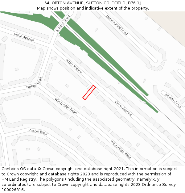 54, ORTON AVENUE, SUTTON COLDFIELD, B76 1JJ: Location map and indicative extent of plot