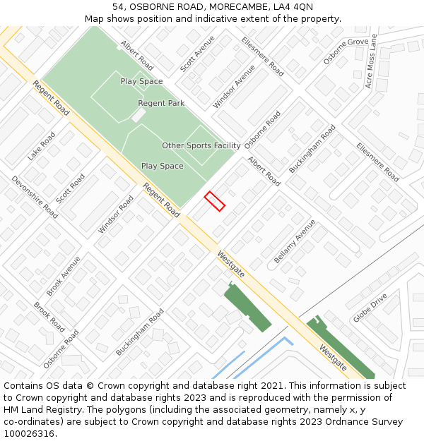 54, OSBORNE ROAD, MORECAMBE, LA4 4QN: Location map and indicative extent of plot
