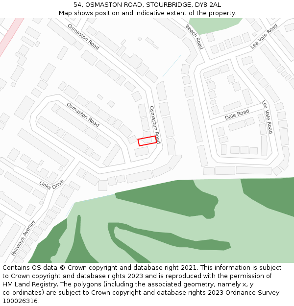 54, OSMASTON ROAD, STOURBRIDGE, DY8 2AL: Location map and indicative extent of plot