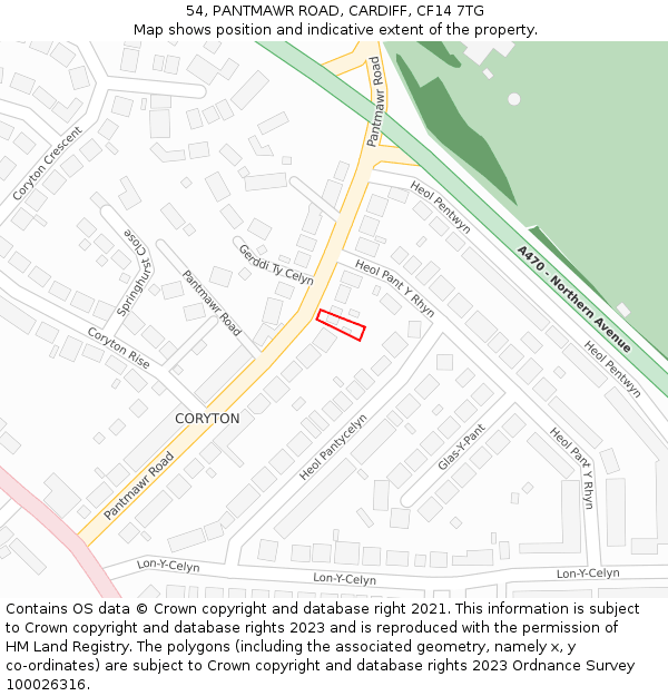 54, PANTMAWR ROAD, CARDIFF, CF14 7TG: Location map and indicative extent of plot