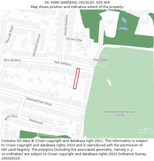54, PARK GARDENS, HOCKLEY, SS5 4HF: Location map and indicative extent of plot