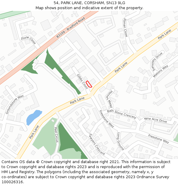 54, PARK LANE, CORSHAM, SN13 9LG: Location map and indicative extent of plot