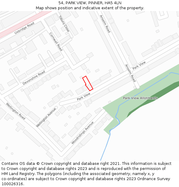 54, PARK VIEW, PINNER, HA5 4LN: Location map and indicative extent of plot