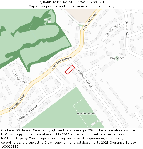 54, PARKLANDS AVENUE, COWES, PO31 7NH: Location map and indicative extent of plot