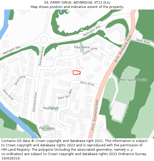 54, PARRY DRIVE, WEYBRIDGE, KT13 0UU: Location map and indicative extent of plot