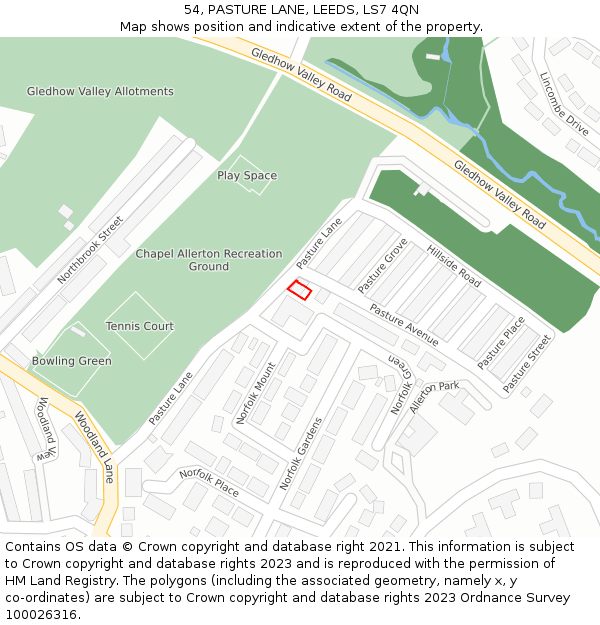 54, PASTURE LANE, LEEDS, LS7 4QN: Location map and indicative extent of plot