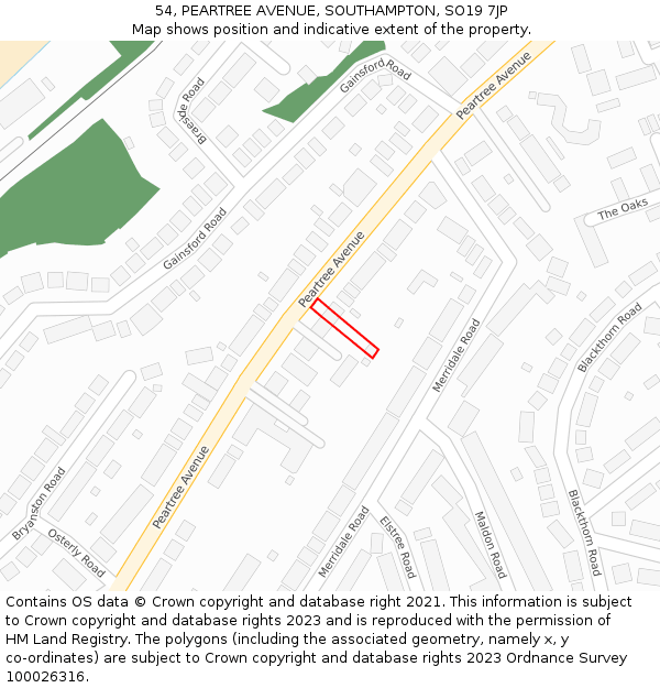 54, PEARTREE AVENUE, SOUTHAMPTON, SO19 7JP: Location map and indicative extent of plot