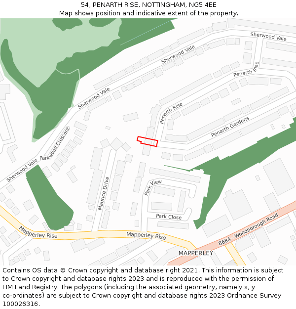54, PENARTH RISE, NOTTINGHAM, NG5 4EE: Location map and indicative extent of plot