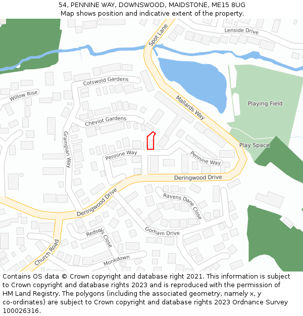 54, PENNINE WAY, DOWNSWOOD, MAIDSTONE, ME15 8UG: Location map and indicative extent of plot