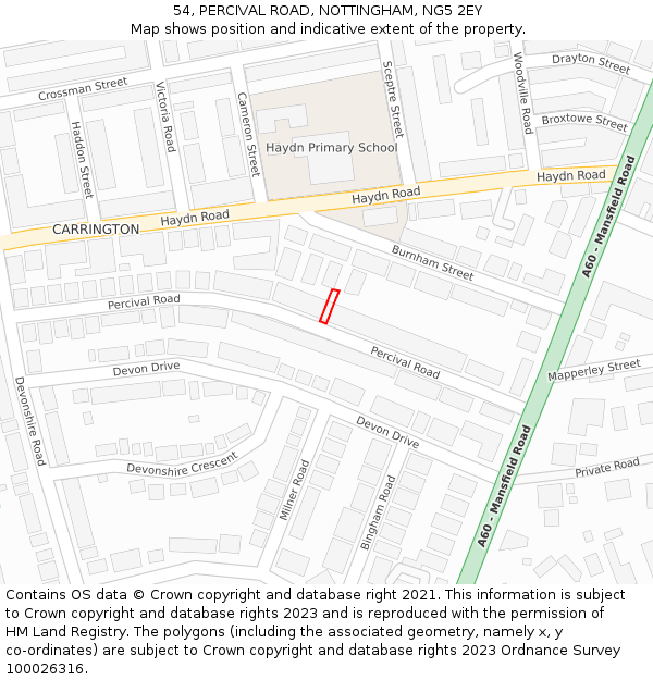 54, PERCIVAL ROAD, NOTTINGHAM, NG5 2EY: Location map and indicative extent of plot