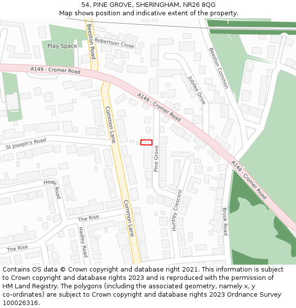 54, PINE GROVE, SHERINGHAM, NR26 8QG: Location map and indicative extent of plot