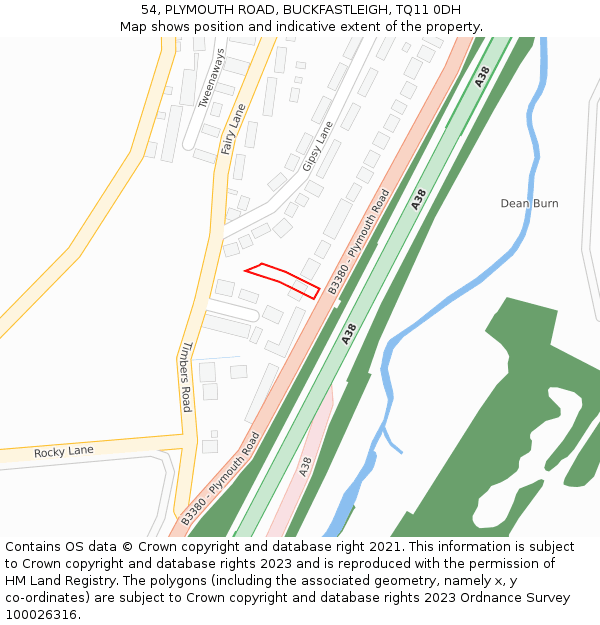 54, PLYMOUTH ROAD, BUCKFASTLEIGH, TQ11 0DH: Location map and indicative extent of plot