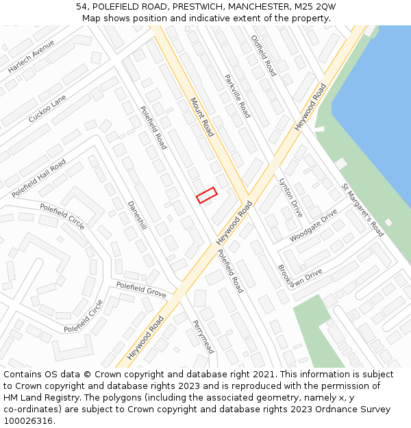 54, POLEFIELD ROAD, PRESTWICH, MANCHESTER, M25 2QW: Location map and indicative extent of plot