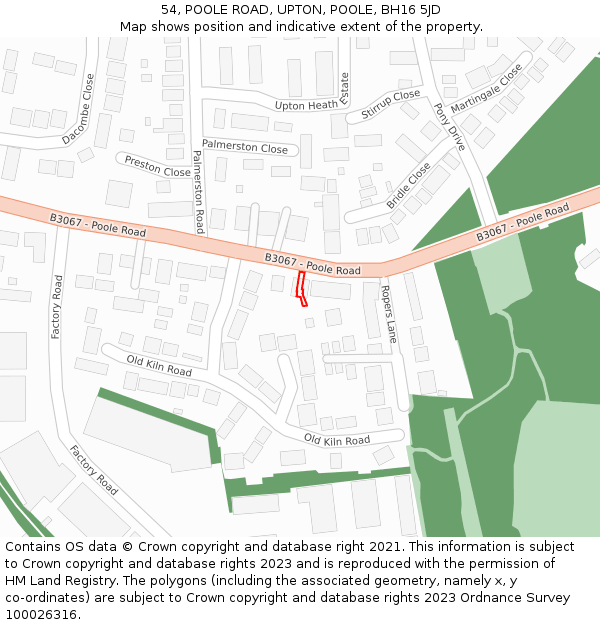 54, POOLE ROAD, UPTON, POOLE, BH16 5JD: Location map and indicative extent of plot