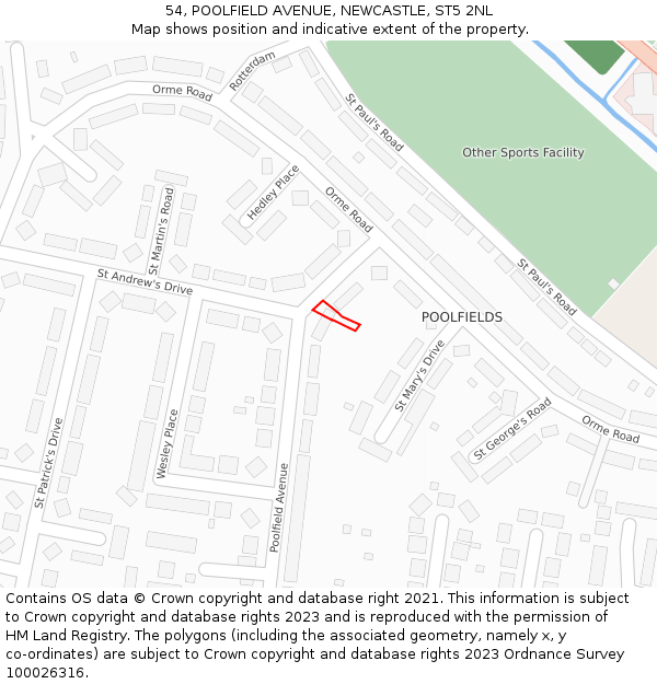 54, POOLFIELD AVENUE, NEWCASTLE, ST5 2NL: Location map and indicative extent of plot