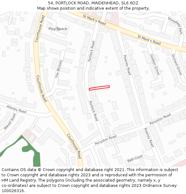 54, PORTLOCK ROAD, MAIDENHEAD, SL6 6DZ: Location map and indicative extent of plot