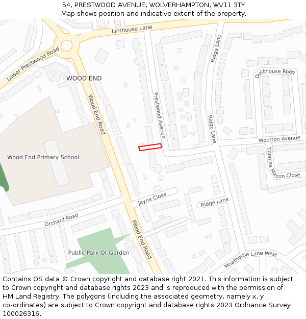 54, PRESTWOOD AVENUE, WOLVERHAMPTON, WV11 3TY: Location map and indicative extent of plot
