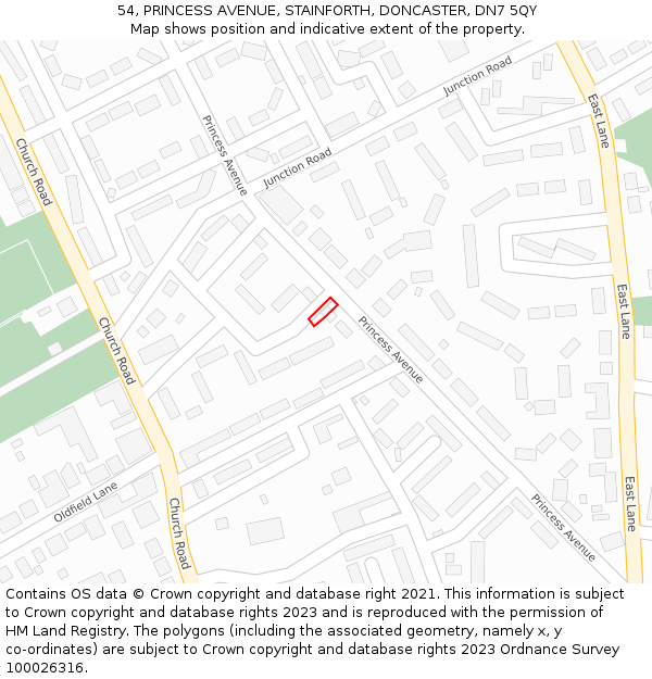 54, PRINCESS AVENUE, STAINFORTH, DONCASTER, DN7 5QY: Location map and indicative extent of plot