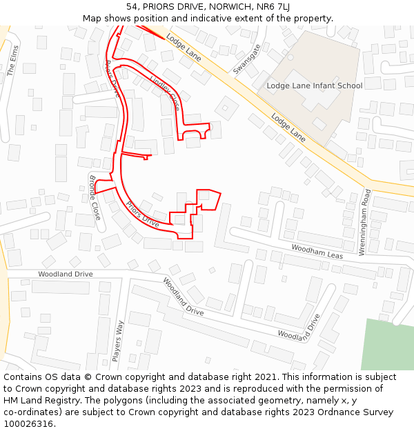 54, PRIORS DRIVE, NORWICH, NR6 7LJ: Location map and indicative extent of plot