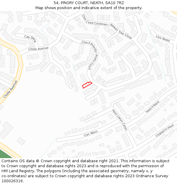 54, PRIORY COURT, NEATH, SA10 7RZ: Location map and indicative extent of plot