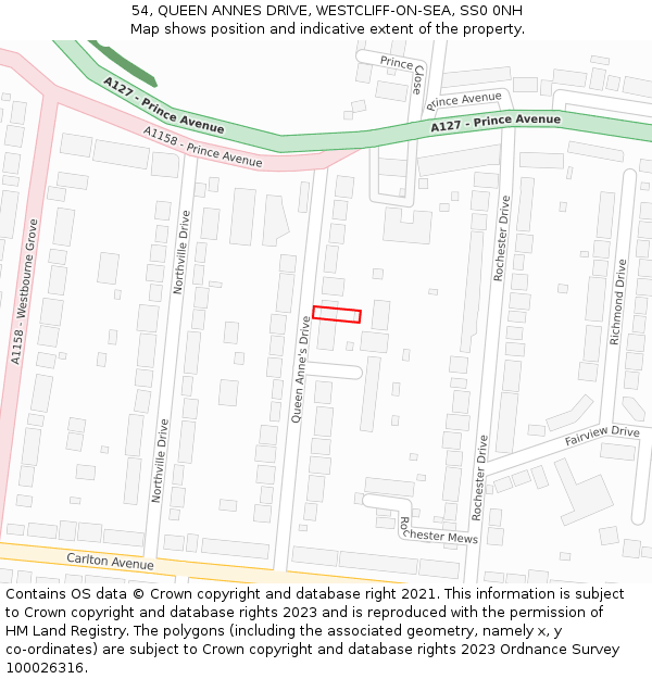 54, QUEEN ANNES DRIVE, WESTCLIFF-ON-SEA, SS0 0NH: Location map and indicative extent of plot
