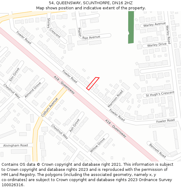 54, QUEENSWAY, SCUNTHORPE, DN16 2HZ: Location map and indicative extent of plot