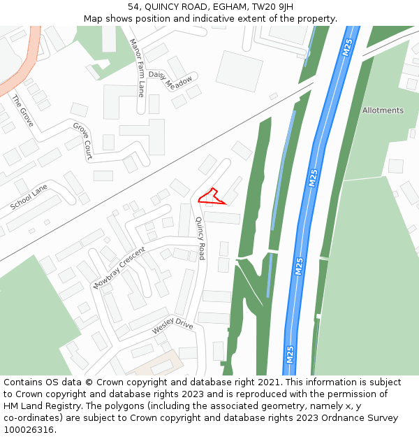54, QUINCY ROAD, EGHAM, TW20 9JH: Location map and indicative extent of plot