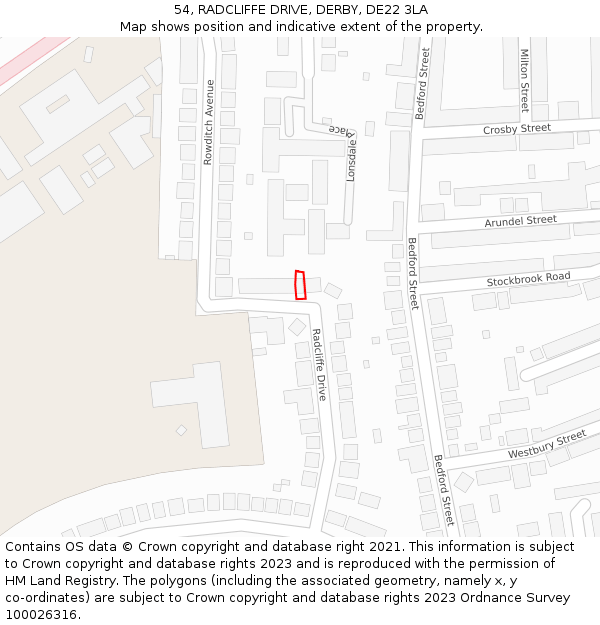 54, RADCLIFFE DRIVE, DERBY, DE22 3LA: Location map and indicative extent of plot
