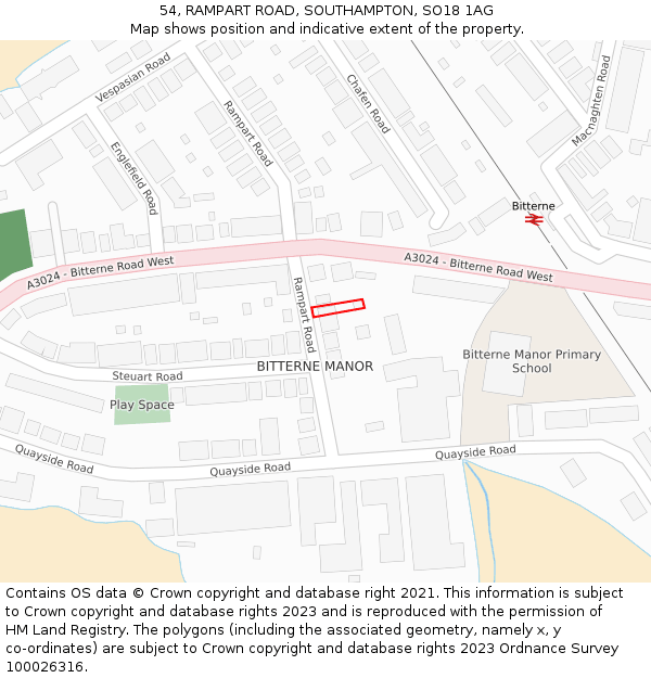 54, RAMPART ROAD, SOUTHAMPTON, SO18 1AG: Location map and indicative extent of plot