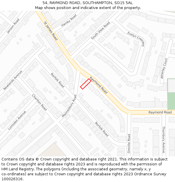 54, RAYMOND ROAD, SOUTHAMPTON, SO15 5AL: Location map and indicative extent of plot