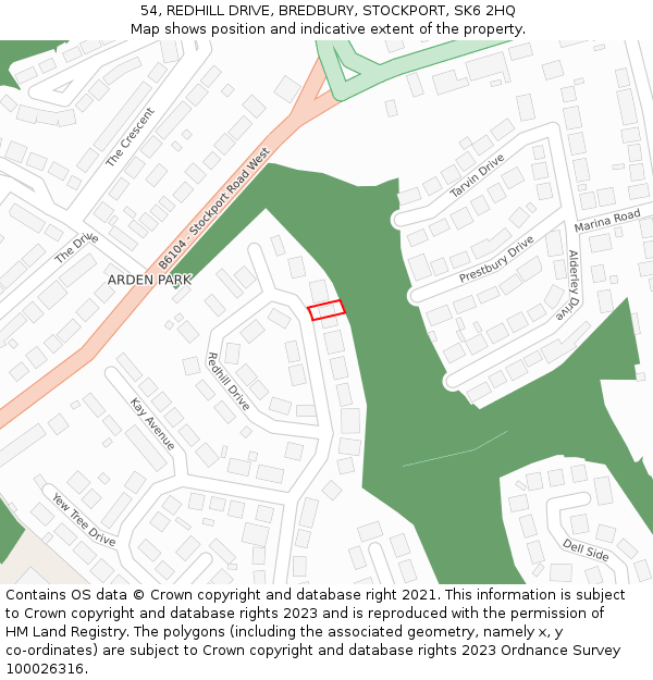 54, REDHILL DRIVE, BREDBURY, STOCKPORT, SK6 2HQ: Location map and indicative extent of plot