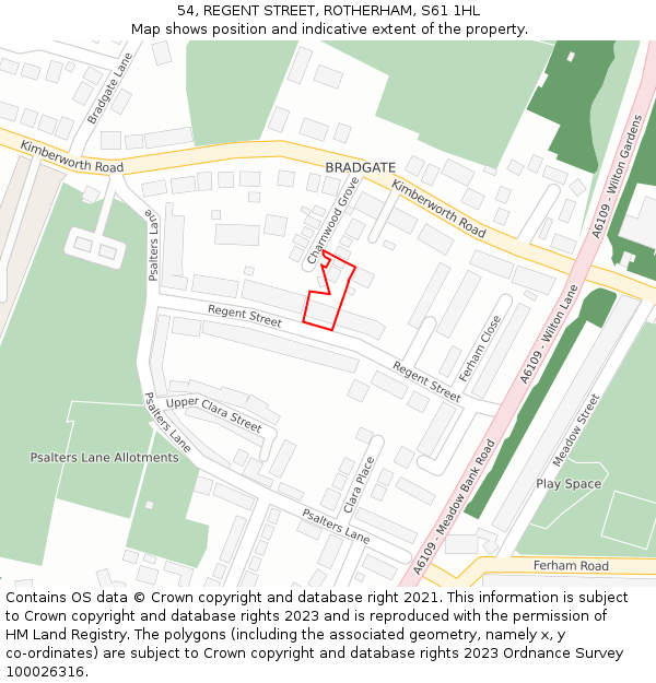 54, REGENT STREET, ROTHERHAM, S61 1HL: Location map and indicative extent of plot