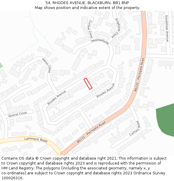54, RHODES AVENUE, BLACKBURN, BB1 8NP: Location map and indicative extent of plot